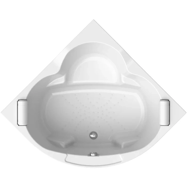 Акриловая ванна Радомир Сорренто 1-01-2-0-9-039К, 130 x 130 см, каркас, подголовник - 2 шт., фронтальный экран, сифон, слив-перелив автомат в комплекте, белая/хром (детальная фотография)