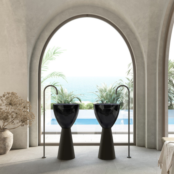 Раковина Abber Kristall 45 см черная/черная матовая AT2703Onyx-Black (детальная фотография), круглой формы, моноблок