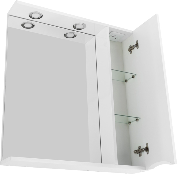 Зеркальный шкаф с подсветкой BelBagno Marino 80 см правосторонний MARINO-SPC-800/750-1A-BL-P-R (детальная фотография), с кнопкой