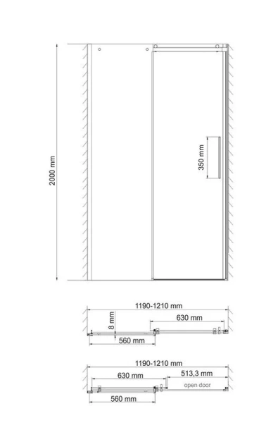 Душевая дверь WasserKRAFT Dinkel 120 см профиль хром 58R05 (детальная фотография), современные, hi-tech