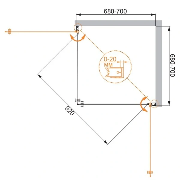 Душевой уголок Cezares Elena 70x70 см рифленое стекло ELENA-W-A-2-70-P-Cr (детальная фотография), квадратные