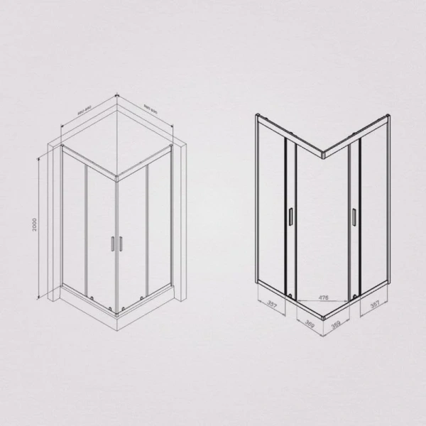 Душевой уголок Am.Pm Gem 90х90 см профиль черный W90G-403-090BT (детальная фотография), квадратные