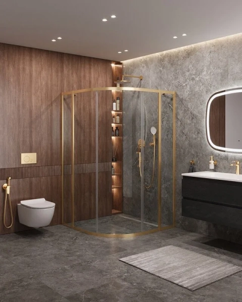 Душевой уголок Cezares Molveno 120х120 см стекло прозрачное профиль золото MOLVENO-R-11-90+30-C-BORO-IV (детальная фотография), современные, hi-tech