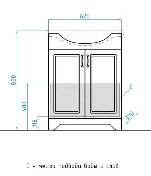 Тумба под раковину напольная Style Line Олеандр-2 62 см рельеф пастель ЛС-00000199 (детальная фотография), комплект (набор)