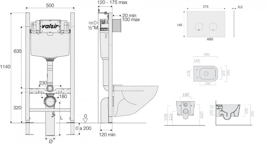 Унитаз с инсталляцией Valsir MEG11PRO с клавишей хром KIT VSCR 5486NEMT Slim P4 (детальная фотография), с инсталляцией