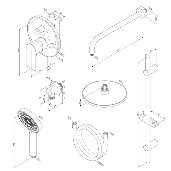 Душевой комплект Damixa Apollo хром 947530000 (детальная фотография), душевые комплекты, наборы