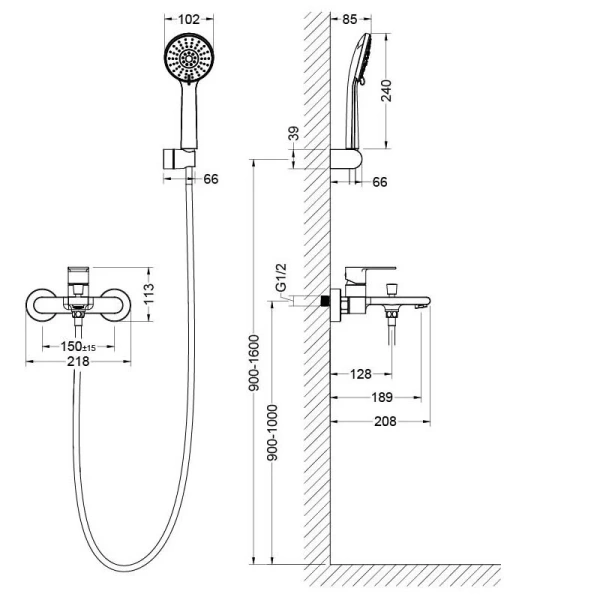 Смеситель для ванны Акватек Лира черный AQ1449MB (детальная фотография), для ванны