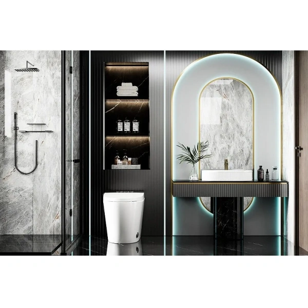 Унитаз напольный Abber Bequem с функцией биде AC1116S (детальная фотография), с горизонтальным, прямым выпуском, с прямым выпуском