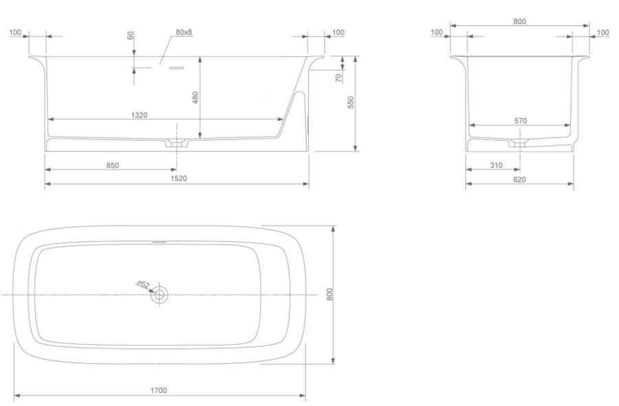 Ванна из искусственного камня Knief Glam 0600-081-02 170 х 80 см (детальная фотография), искусственный камень