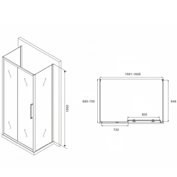 Душевой уголок Abber Schwarzer Diamant AG30160H-S70-S70 160x70 см пристенный (детальная фотография), прямоугольные