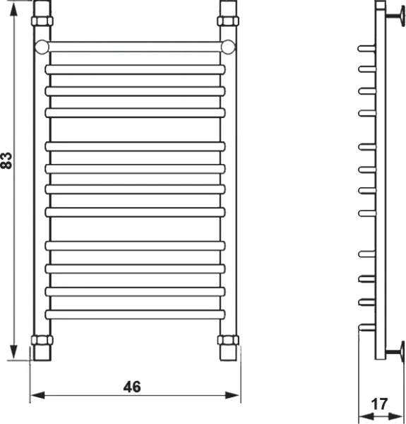 Полотенцесушитель водяной Ника Quadro 80x40 см хром Л 90 г2 80/40 (детальная фотография), современные, hi-tech