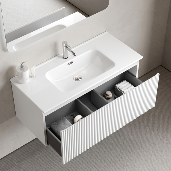 Тумба под раковину подвесная Sancos Snob R 1.0 100 см bianco SNR1.0100W (детальная фотография), подвесная, пристенная