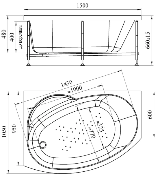 Ванна гидромассажная акриловая Vannesa Massage Монти L/R 150 x 105 см, система баланс хром 2-76-2-1-0-213 (детальная фотография), современныe, hi-tech