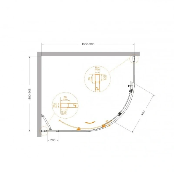 Душевой уголок Cezares Molveno 120х90 см прозрачное стекло MOLVENO-RH-1-120/90-C-Cr-IV (детальная фотография), асимметричные