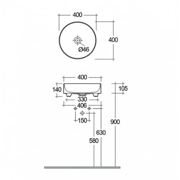 Раковина Kludi Resa O 40 см белая 58CW1043 (детальная фотография), современные, hi-tech
