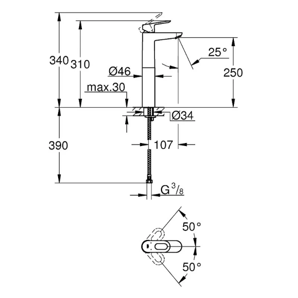 Смеситель для раковины Grohe BauLoop 23764000 (детальная фотография), для раковины