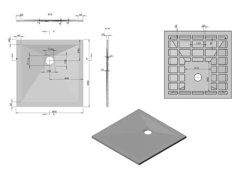 Душевой поддон Vincea 80х80 см белый VST-4SR8080W (детальная фотография), низкие до 15 см