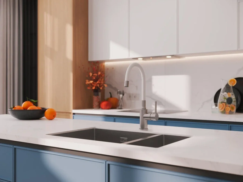 Смеситель для кухни Cersanit Melar сатин/белый 68236 (детальная фотография), на мойку, на столешницу