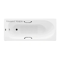 Чугунная ванна Vinsent Veron Soissons VCN1707042H/VH0012BL-AS, 170 x 70 см, с антискользящим покрытием, ручки черные матовые, цвет белый