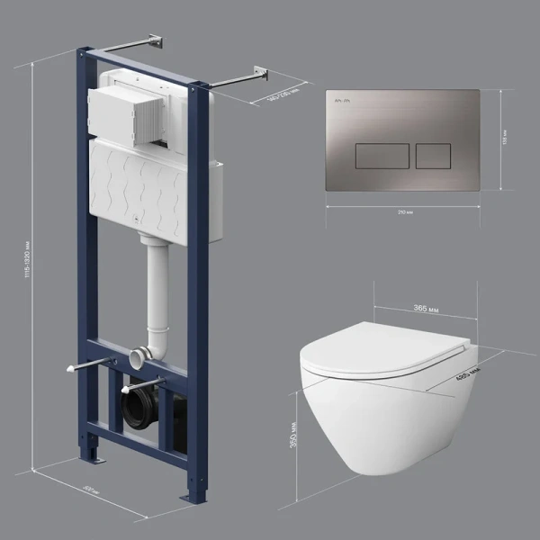 Унитаз с инсталляцией Am.Pm Awe с клавишей никель матовый IS47031.701700 (детальная фотография), в наличии