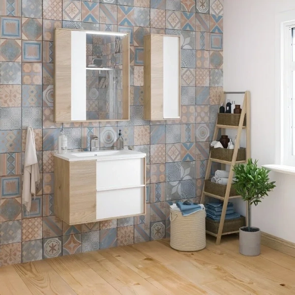 Шкаф подвесной Акватон Бостон 40 см белый глянцевый/дуб эврика 1A239903BN010 (детальная фотография), 40 см