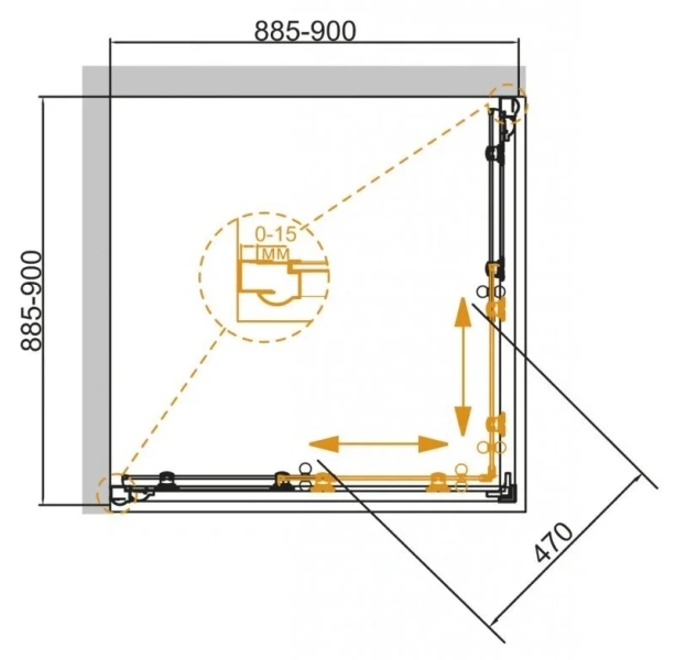 Душевой уголок Cezares Giubileo 90х90 см прозрачное стекло профиль золото GIUBILEO-A-2-90-SCORREVOLE-C-G (детальная фотография), квадратные