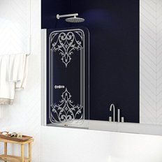 Душевая шторка на ванную рисунок матовый стекло прозрачное Vegas-glass EV 76 ARTDECO D2 L