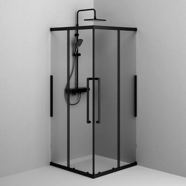 Душевой уголок Am.Pm Func 90x90 см профиль черный, стекло прозрачное W84G-403-9090-BТ (детальная фотография), стеклянные, угловые, без поддона