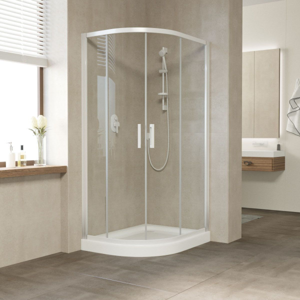 Душевой уголок профиль белый стекло прозрачное Vegas-glass ZS-F NOVO 110*80 01 01 (детальная фотография)