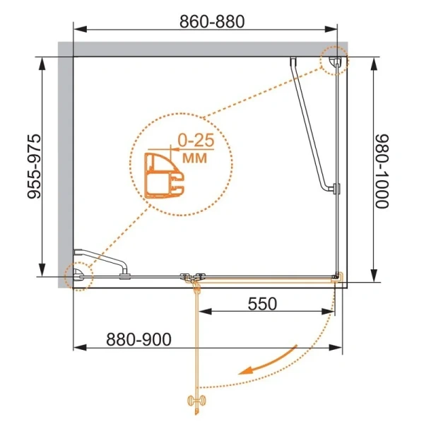 Душевой уголок Cezares Verona 90х100 см профиль хром VERONA-W-AH-1-90/100-C-Cr (детальная фотография), прямоугольные
