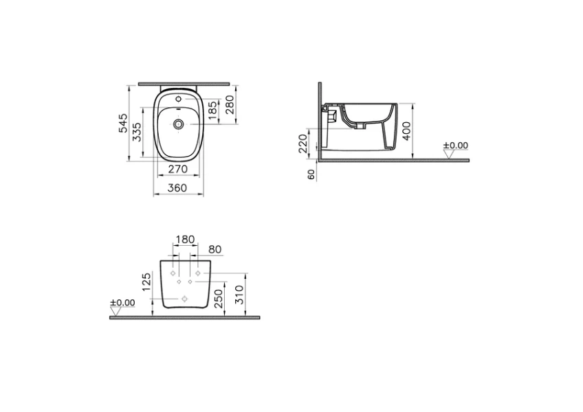 Биде подвесное VitrA Plural белое матовое 7831B401-0288 (детальная фотография), современные, hi-tech