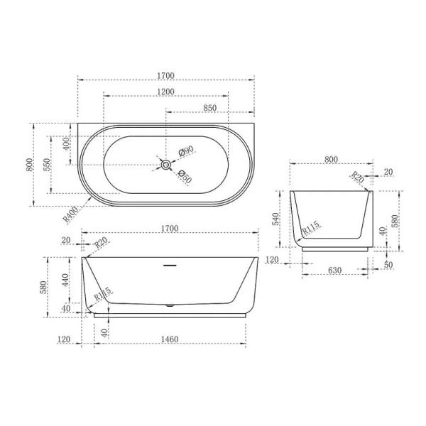 Ванна акриловая Vincea 170x80 см белая VBT-621 (детальная фотография), 170x80 см