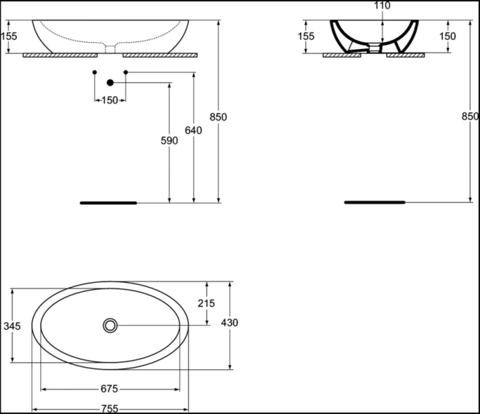Раковина Ideal Standard Strada 75 см овальная K078501 (детальная фотография), современные, hi-tech
