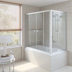 Душевая шторка на ванную профиль матовый хром стекло прозрачное Vegas-glass