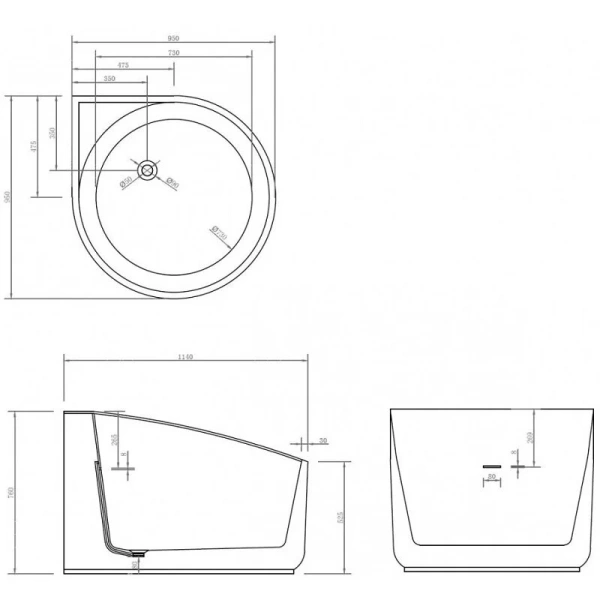 Акриловая ванна Abber 95х95 см круглая AB9305 (детальная фотография), акриловые