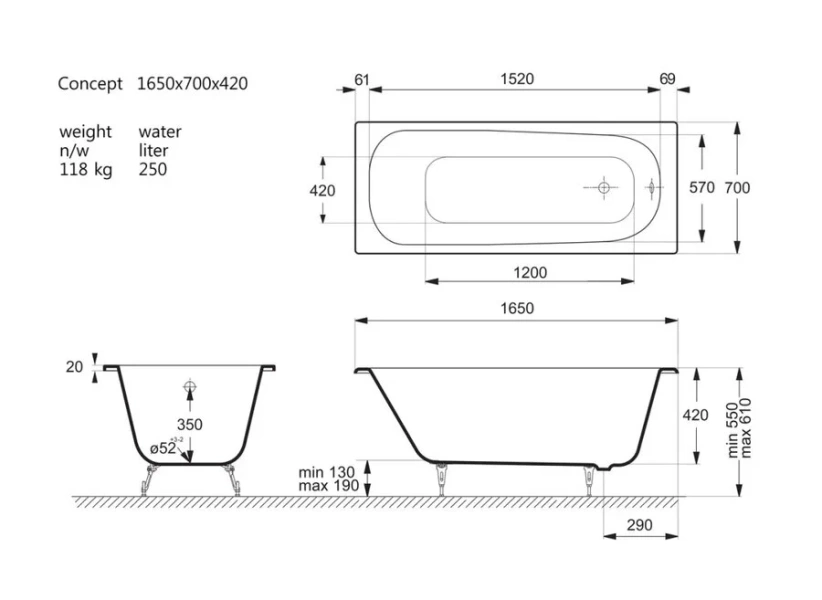 Чугунная ванна Vinsent Veron Concept VCO1657042, 165 x 70 см, цвет белый (детальная фотография), чугунные
