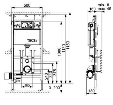 Застенный модуль для подвесного унитаза Tece TECElux 9600200 (детальная фотография), для унитаза