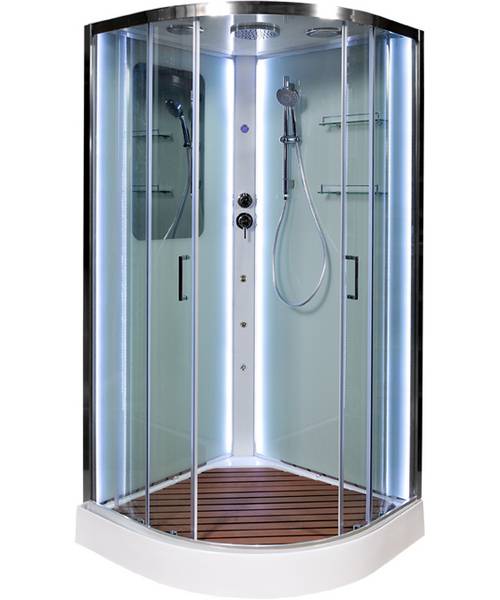 Душевая кабина Deto A 100х100 см с led подсветкой и гидромассажем A01LED+GMKN (детальная фотография), полукруглые, четверть круга