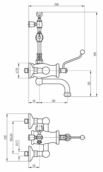 Смеситель для ванны Migliore Vivaldi 195 с душевой лейкой (детальная фотография), для ванны