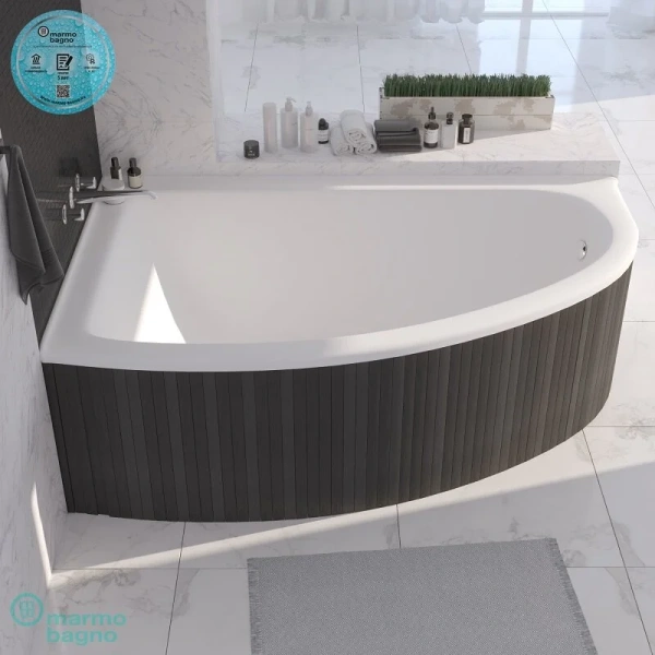 Ванна Marmo Bagno Альба, MB-BL170-110/MB-BR170-110, 170 х 110 см, искусственный камень, L/R, белая (детальная фотография), без гидромассажа