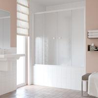 Душевая шторка на ванную профиль белый стекло шиншилла Vegas-glass