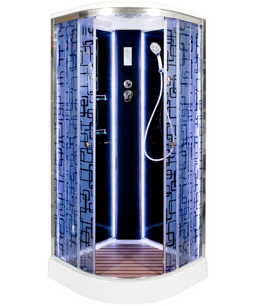 Душевая кабина Deto BM 90х90 см с led подсветкой BM1590LEDBLACK (детальная фотография), полукруглые, четверть круга