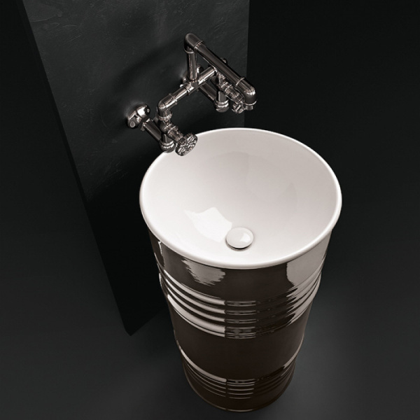 Раковина напольная Kerasan Artwork Barrel белый/платина 4742K44 (детальная фотография), современные, hi-tech