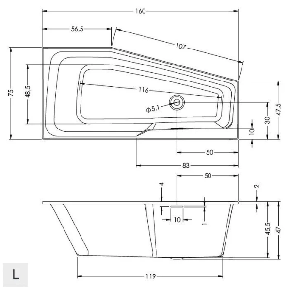 Акриловая ванна Riho Rething Space Fall Plug & Play B111009005/B112009005, 160 x 75 см, наполнение через перелив, левая/правая, цвет белый (детальная фотография), 160x75  см