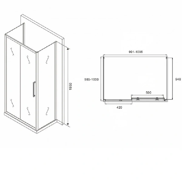 Душевой уголок Abber Schwarzer Diamant 100x100 см профиль хром, стекло прозрачное AG30100H-S100-S100 (детальная фотография), прямоугольные