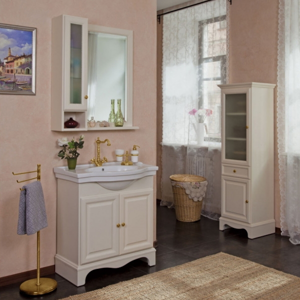 Шкаф для ванной, петли слева, цвет слоновая кость матовый, фурнитура золото, La Beaute Michel SMI24AVO.Sx.O.OR (детальная фотография), по запросу