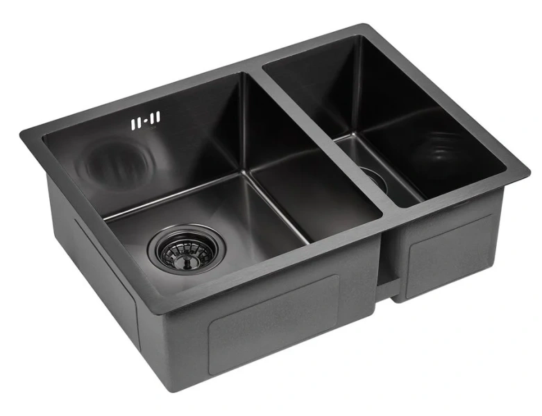 Мойка для кухни Paulmark Zusat 59 см вороненая сталь, левосторонняя PM225944-GML (детальная фотография), из нержавеющей стали, стальные, металлические
