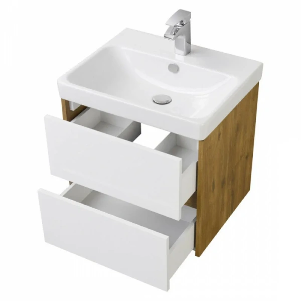 Тумба с раковиной подвесная Акватон Сканди 70 см белая/дуб рустикальный 1A2518K0SDZ90 (детальная фотография), современная, hi-tech