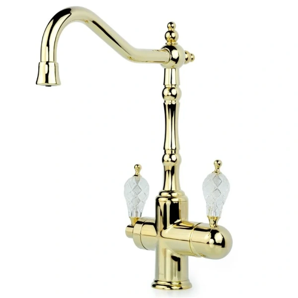 Смеситель для питьевой воды Boheme Kitchen золото ручка хрусталь 112-CRST (детальная фотография)