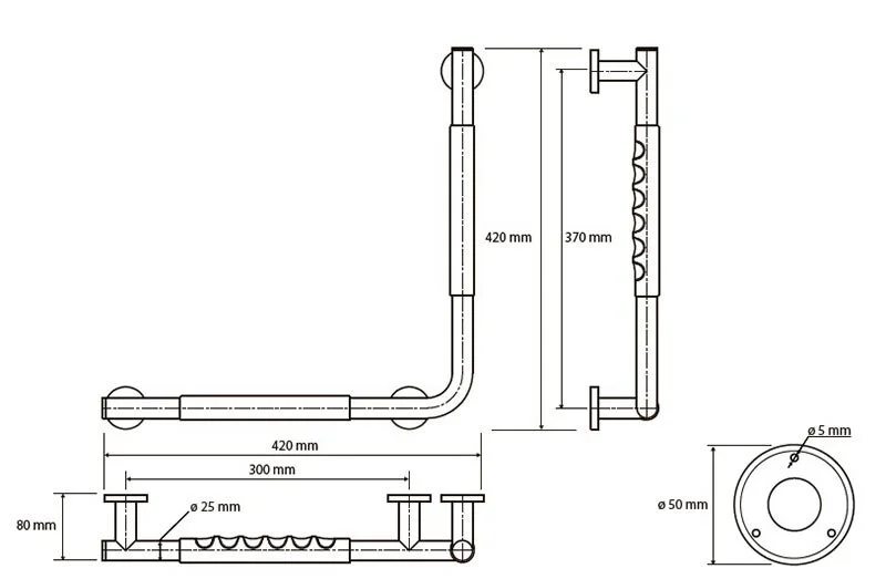 Поручень для ванной Bemeta Omega 1045077 прямоугольный изгиб (детальная фотография), хром, черные